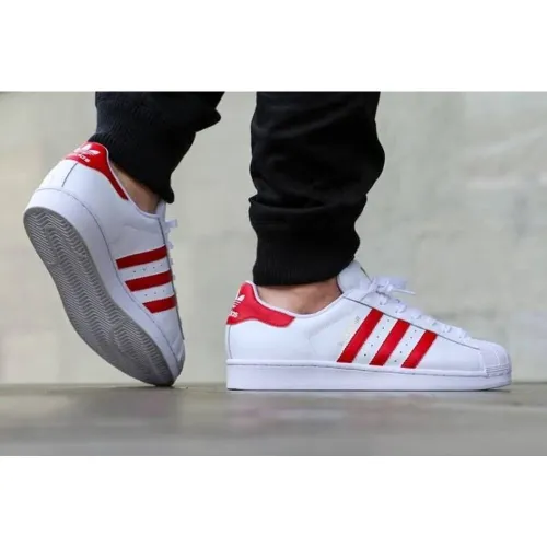 Adidas Kırmızı Çizgili Beyaz Superstar
