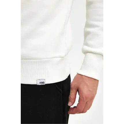 Beyaz Boğazlı Fermuarlı Sweatshirt
