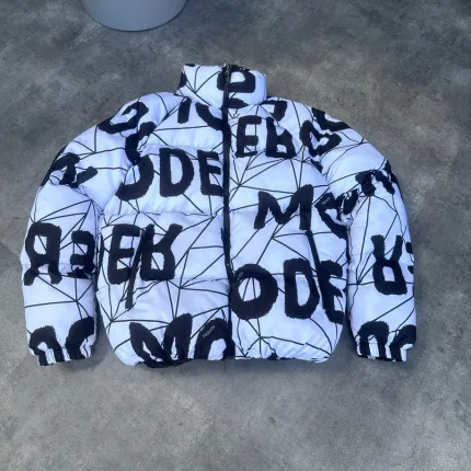 Oversize Modero Beyaz Siyah Şişme Mont