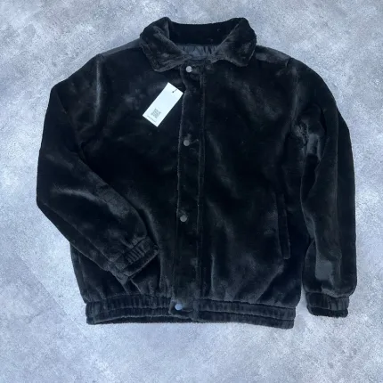 Baskısız Siyah Peluş Ceket