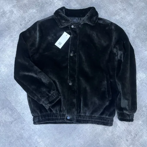 Baskısız Siyah Peluş Ceket