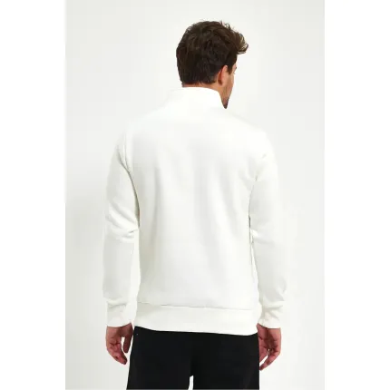Beyaz Boğazlı Fermuarlı Sweatshirt