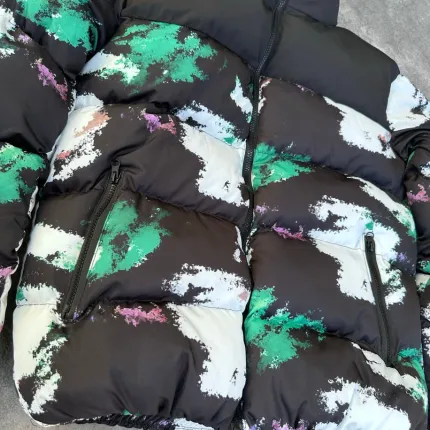 Oversize Yeşil Beyaz Desenli Şişme Mont